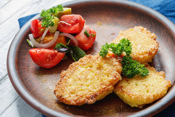 Potato fritters (draniki), pancakes, Close up
