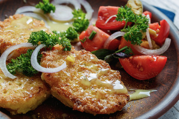Potato fritters (draniki), pancakes, Close up