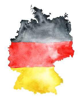 Map of Germany.Abstract flag.Watercolor hand drawn illustration.White background.