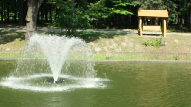 Fountain on the lake in the city park
