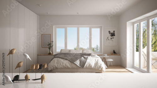 White Table Top Or Shelf With Minimalistic Bird Ornament