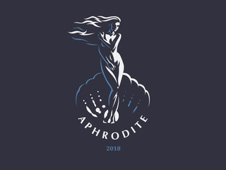 Aphrodite or Venus. Vector emblem.