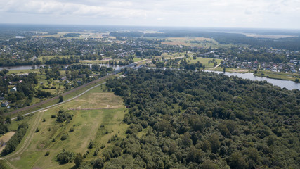 Gauja river Latvia drain into Baltic Sea aerial drone top view