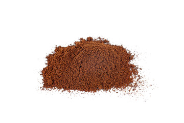 Pile of the ground coffee isolated on white background