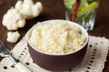 Bowl of diet paleo cauliflower rice