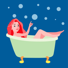 Naklejka premium girl with red hair in the bathroom