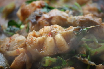 fried spicy catfish with red curry in thai food