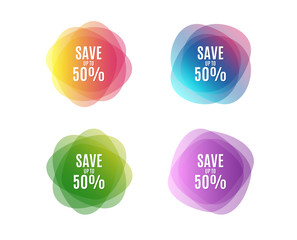 Save up to 50%. Discount Sale offer price sign. Special offer symbol. Colorful round banners. Overlay colors shapes. Abstract design concept. Vector