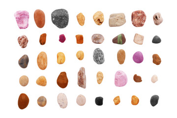 Fototapeta na wymiar Stones isolated on white background. Smooth sea rocks set