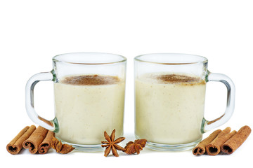 Eggnog with grated nutmeg and cinnamon