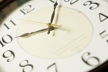The clockface of the wall clock of the room and scene of the hand