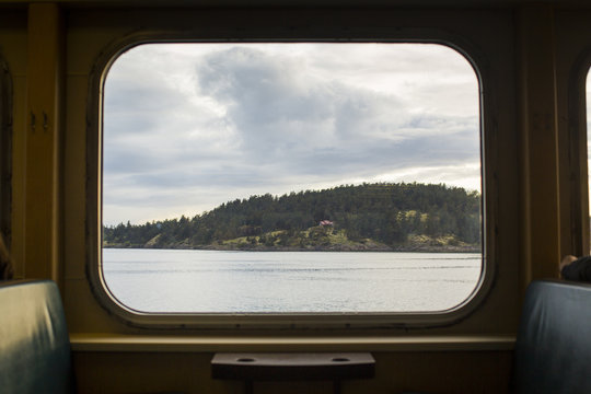 View of San Juan Islands from Ferry window. 