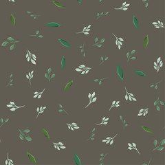 Drawing of seamless pattern with different leaves