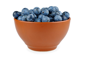 Blackthorn berries in brown clay bowl
