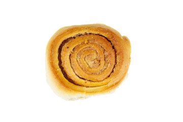 Sweet homemade cinnamon roll isolated on white background