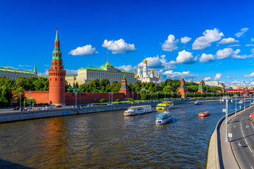 Moscow Kremlin, Kremlin Embankment and Moscow River in Moscow, Russia. Architecture and landmark of...