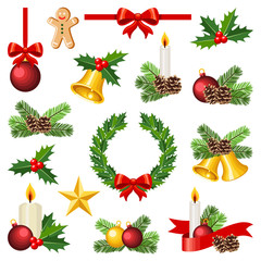 Christmas winter holiday decoration collection - vector color illustration