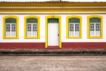 Facade of a colonial historic building in center of Iguape, south coast of Sao Paulo State