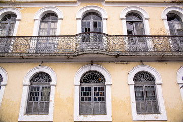 Fototapeta na wymiar Facade of a colonial historic building in center of Iguape, south coast of Sao Paulo State