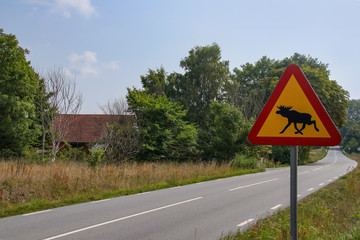 Verkehrsschild, Achtung Elch, Schweden, Skane