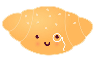 Croissant smiling icon. Sweets.