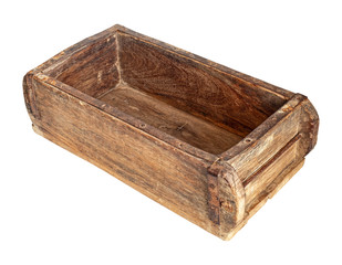 Wooden rustic storage box on white