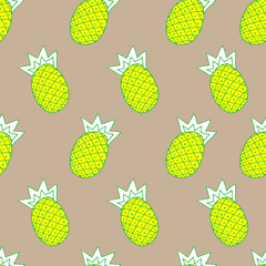 vector seamless fashionable background, illustration of pineapple on beige background