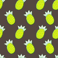 vector seamless fashionable background, illustration of pineapple on brown background