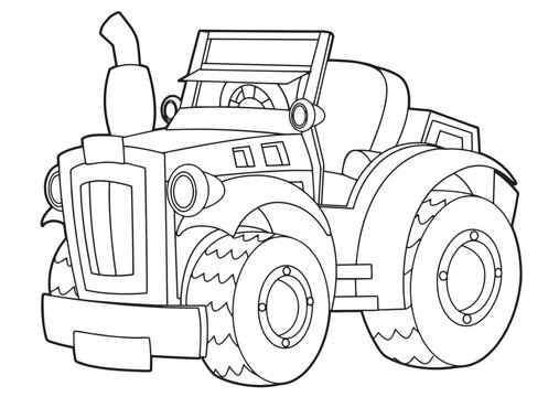 cartoon farm vector tractor - isolated coloring page - illustration for children