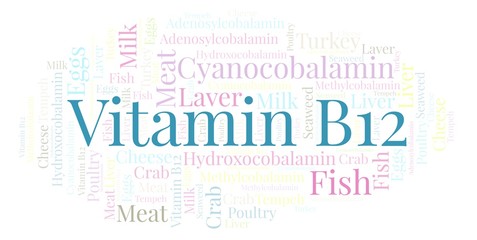Obraz premium Vitamin B12 word cloud.