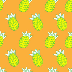 vector seamless fashionable background, illustration of pineapple on orange background