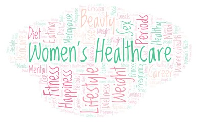 Fototapeta premium Word cloud with text Women's Healthcare on a white background.