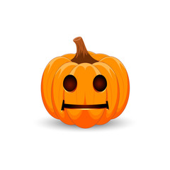 Pumpkin on white background. The main symbol of the Happy Halloween holiday. Orange pumpkin with smile for your design for the holiday Halloween. Vector illustration.