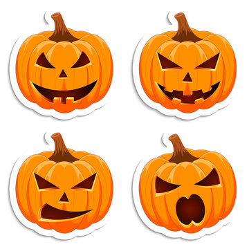 Set pumpkin on white background. The main symbol of the Happy Halloween holiday. Orange pumpkin with smile for your design for the holiday Halloween. Vector illustration.