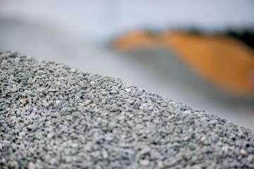 Large piles of construction sand and gravel used for asphalt production and building. Limestone...