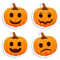 Set pumpkin on white background. The main symbol of the Happy Halloween holiday. Orange pumpkin with smile for your design for the holiday Halloween. Vector illustration.