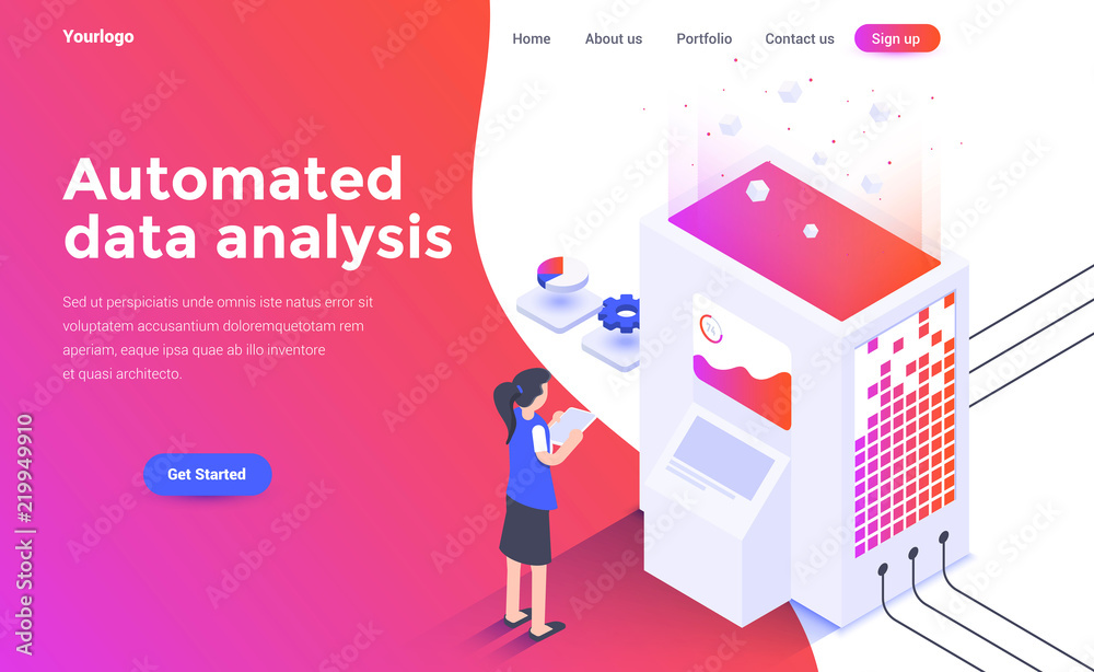 Sticker flat color modern isometric concept illustration - automated data analysis