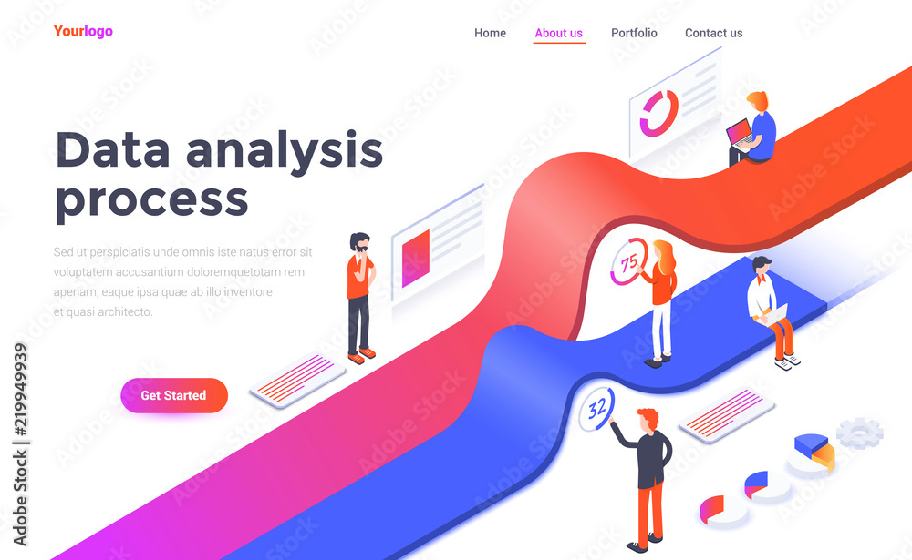 Canvas Prints flat color modern isometric concept illustration - data analysis process