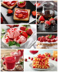 Collection of delicious strawberry desserts