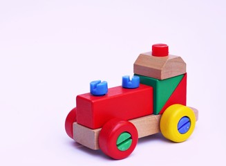 Wooden toys on white background