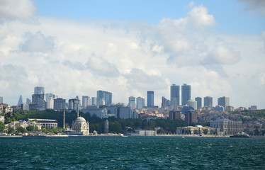 Obraz premium View from the sea cityscape with modern skyscrapers in business center of Istanbul