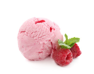 Delicious raspberry ice-cream on white background
