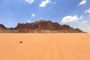 Fototapeta na wymiar Red dunes in the Wadi Rum desert, Jordan