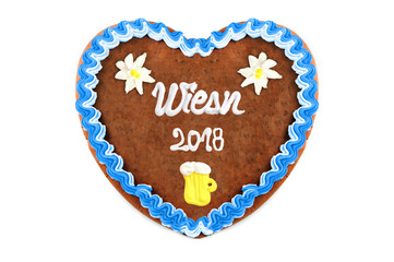 Wiesn 2018 (english meadow of Octoberfest event) 2018 Gingerbread heart with white isolated background