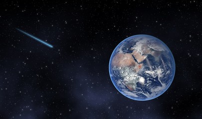 Earth and space scape with meteor in the galaxy