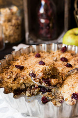 Apple crumble with dried cranberries