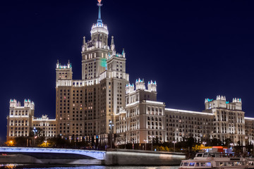 Obraz premium Moscow city, Russia at night. River ship trip