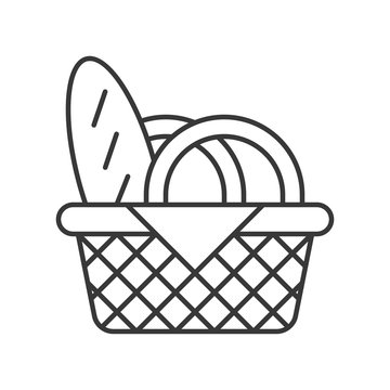 Picnic Basket And Bread, Food Outline Icon