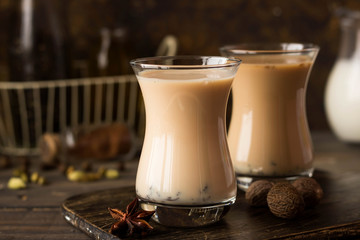 Traditional Indian masala tea. Spicy tea with aromatic spices and milk.