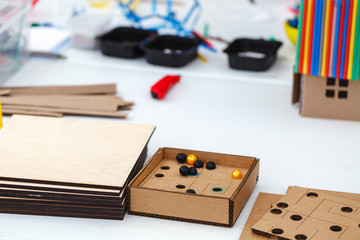 The educator deals with the child in the kindergarten. Creativity and development of the child